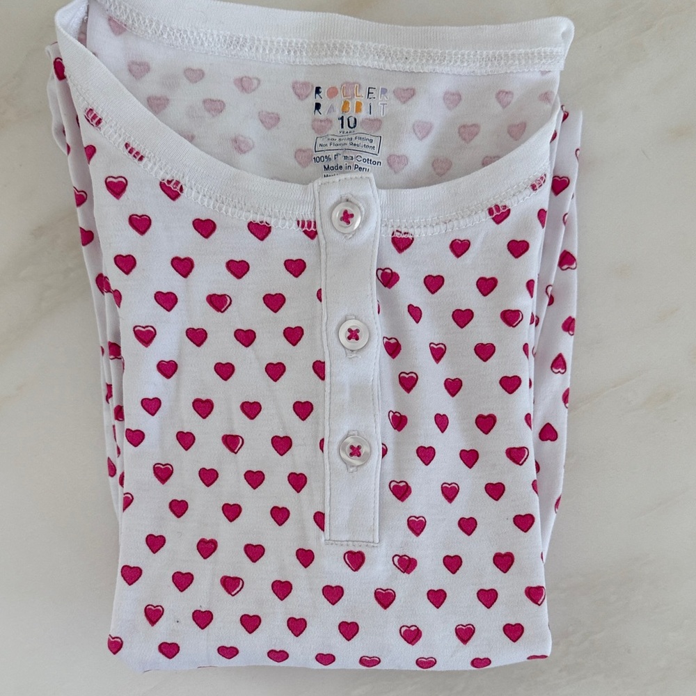 Roller Rabbit White and Pink Heart Pajama Top